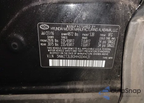 2017 Hyundai Santa Fe Sport 2.4L z USA, uszkodzony, nr VIN 5NMZT3LB0HH004431